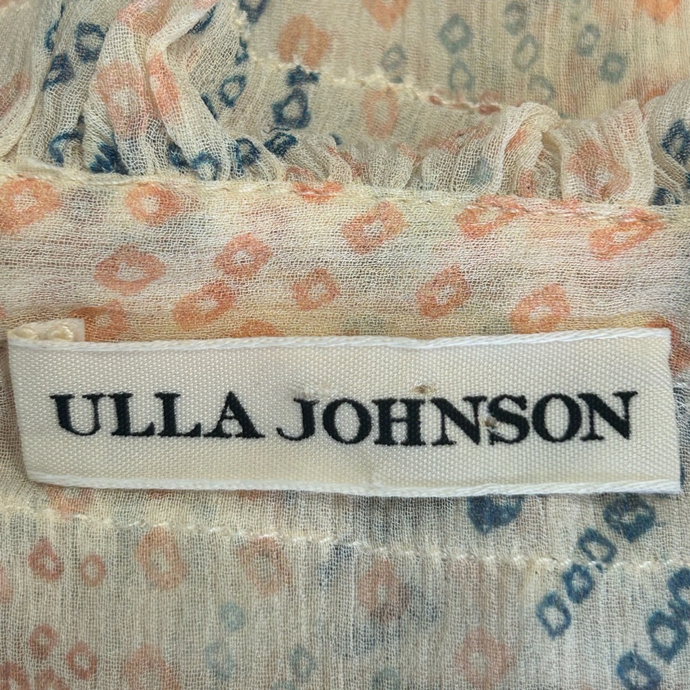 ULLA JOHNSON sz 2 Eloise Cream Ruffled Bib Collar Tie Front 100% silk blouse - Picture 4 of 12